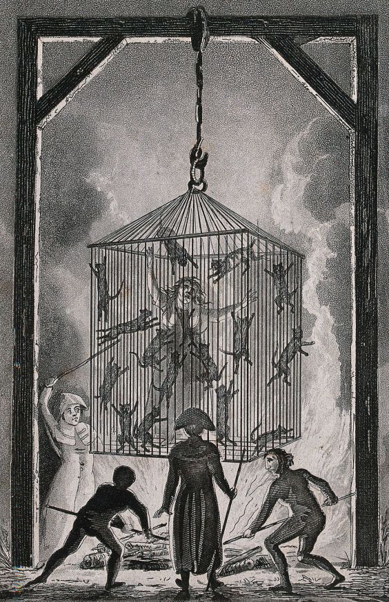 The_burning_of_Louisa_Mabree,_the_French_midwife_in_a_cage_f_Wellcome_V0041811